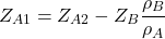 \[Z_{A1} = Z_{A2} - Z_B \frac {\rho_B}{\rho_A}\]