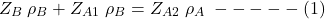 \[Z_B \;\rho_B + Z_{A1} \; \rho_B = Z_{A2} \; \rho_A \; ----- (1) \]