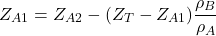 \[Z_{A1} = Z_{A2} - (Z_T - Z_{A1}) \frac {\rho_B}{\rho_A}\]