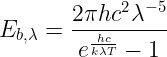 Equation for Planck's Law, which describes the spectral density of electromagnetic radiation emitted by a black body in thermal equilibrium at a given temperature