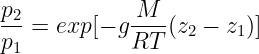 Graphical representation of the Barometric Equation, illustrating the relationship between atmospheric pressure and altitude.