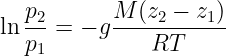 the barometric equation, showing the formula P(h) = P₀ * exp(-Mgh / RT), illustrating the relationship between atmospheric pressure and height, with variables defined as: P(h) = pressure at height h, P₀ = reference pressure, M = molar mass of air, g = acceleration due to gravity, R = universal gas constant, and T = temperature in Kelvin.