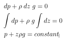 Diagram illustrating hydrostatic equilibrium for an incompressible fluid, showing the balance of pressure forces at various heights within the fluid column.