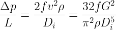 Fanning/Darcy equation used to calculate the frictional pressure drop in a fluid flow system, relating pressure loss to fluid velocity, pipe length, diameter, and friction factor.