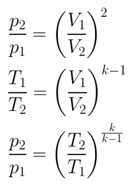 Equations representing the Pressure-Volume-Temperature (PVT) relationship for adiabatic compression