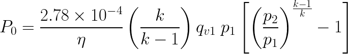 Power required in single-stage blowers or single-stage adiabatic compressors (Blower Power Calculation Formula)