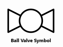 Symbol of a ball valve in a simplified diagram, represented by a circle with a horizontal line cutting through its center, depicting the internal ball mechanism. The symbol may have connecting lines at both ends to indicate pipe connections, signifying the valve's use in controlling fluid flow.